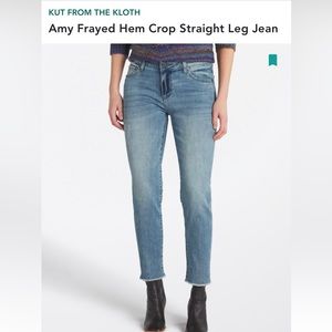 Kut from the Kloth Amy Frayed Hem Cropped Straight Leg Jeans size 10